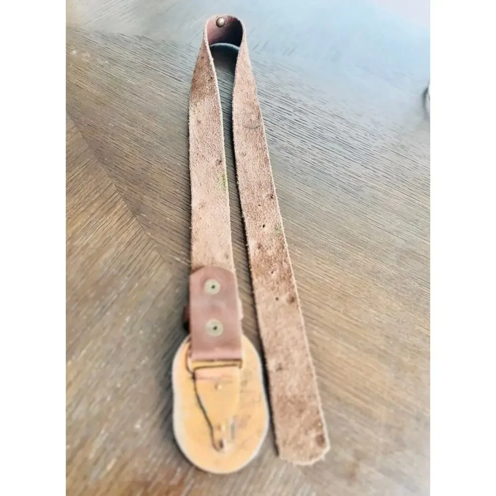 Vintage Brown Leather Jeweled Shield Buckle Belt Size 32